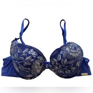 Adore Me Plunge Underwire Bra 34B Blue Lace Push-up